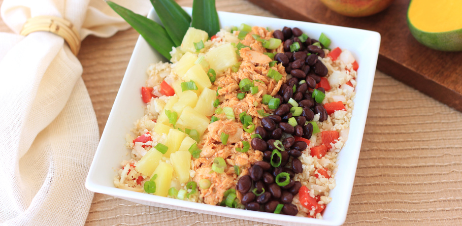 Hungry Girl’s Mango Chipotle Salmon Cauliflower Rice Bowl