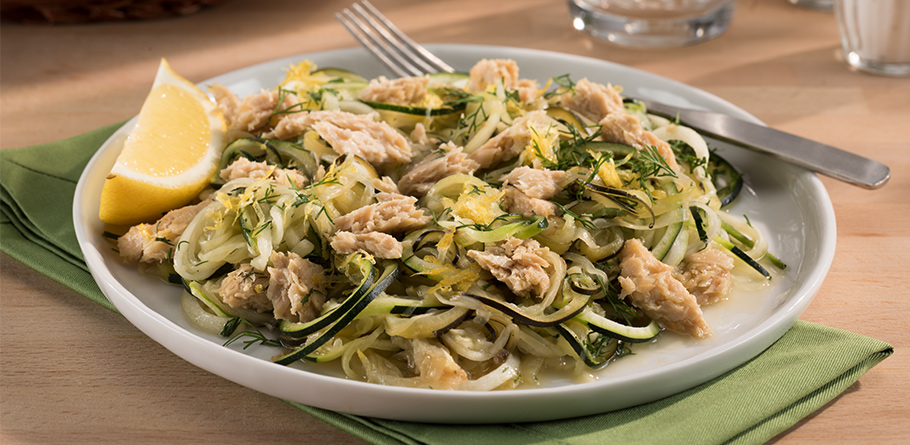 Lemon Dill Zoodles and Salmon