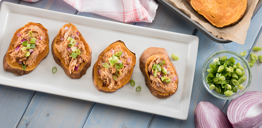 Hot Buffalo Sweet Potato Toasts