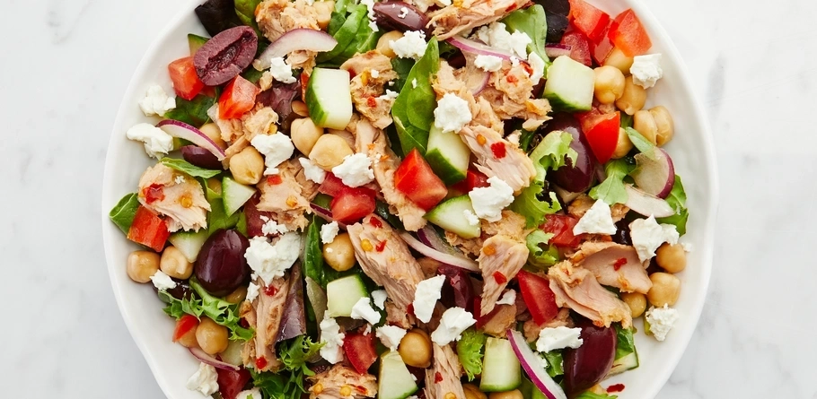 E.V.O.O. Crushed Red Peppers Yellowfin Tuna Mediterranean Salad