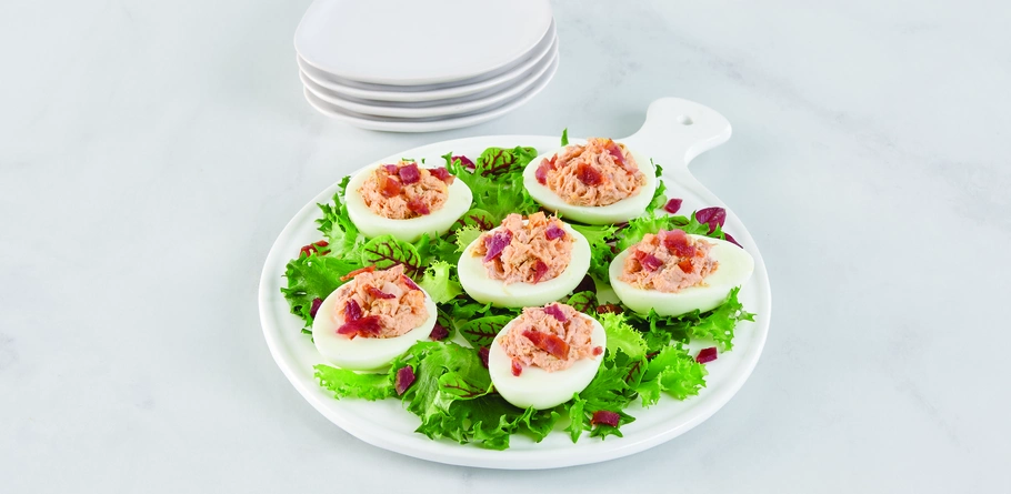 Dill Pickle Tuna Salad Deviled Eggs